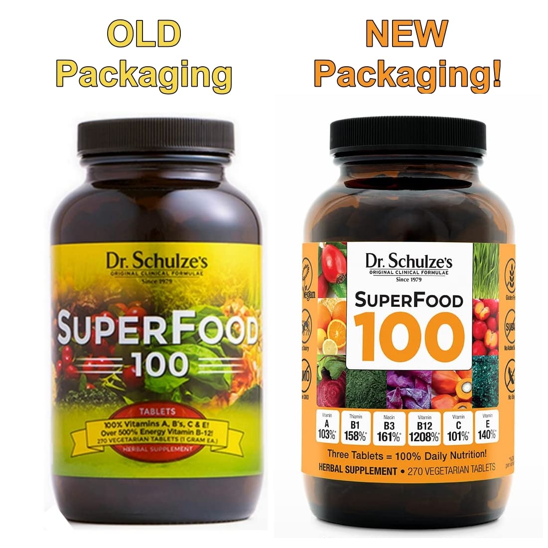Dr. Schulze's Superfood 100 | Vitamin & Mineral Herbal Concentrate | Dietary Supplement | Daily Nutrition & Increased Energy | Gluten-Free & Non-GMO | Vegan & Organic | 270 Tabs