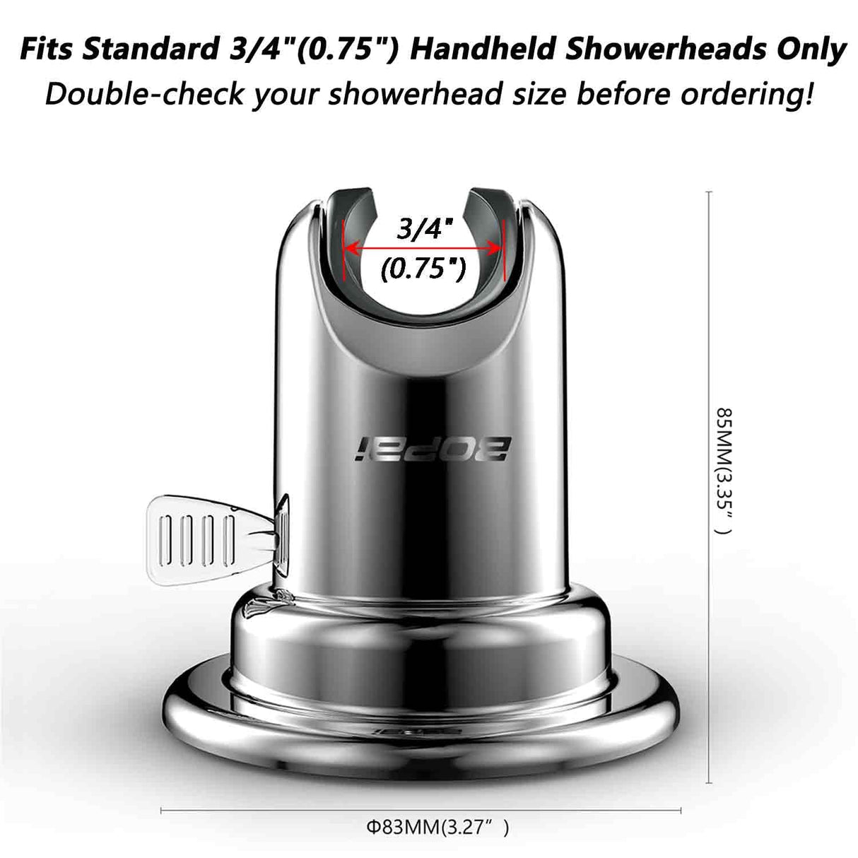 BOPai Suction Cup Shower Head Holder for Handheld Shower – No Drill, for Smooth Surfaces Only, Adjustable 20°, Chrome