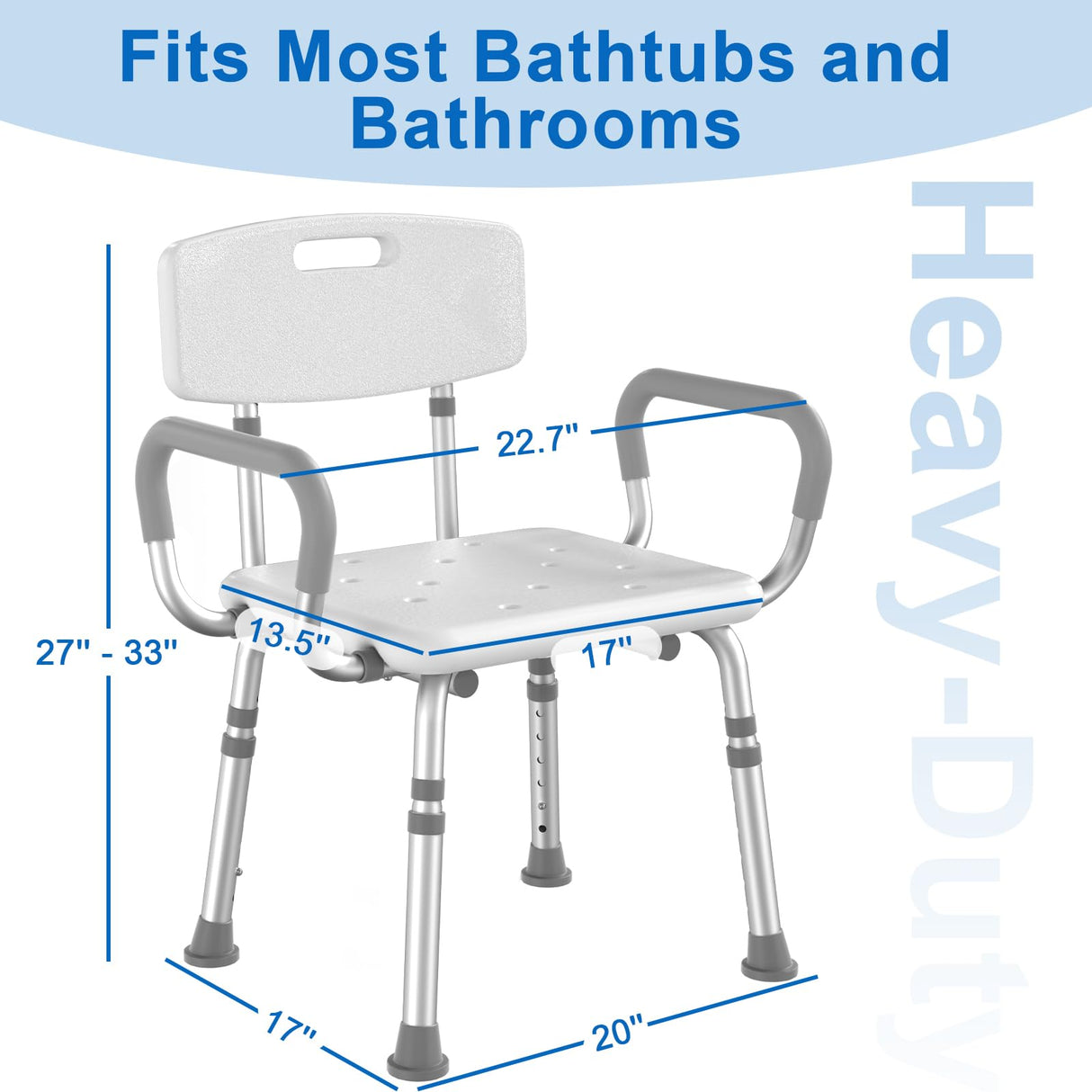 HOMLAND Shower Chair for Inside Shower with Arms and Back, FSA/HSA Eligible 500 lbs Heavy Duty Shower Seat for Bathtub, Height Adjustable Safety Bath Seat for Elderly, Adults, Handicap and Disabled