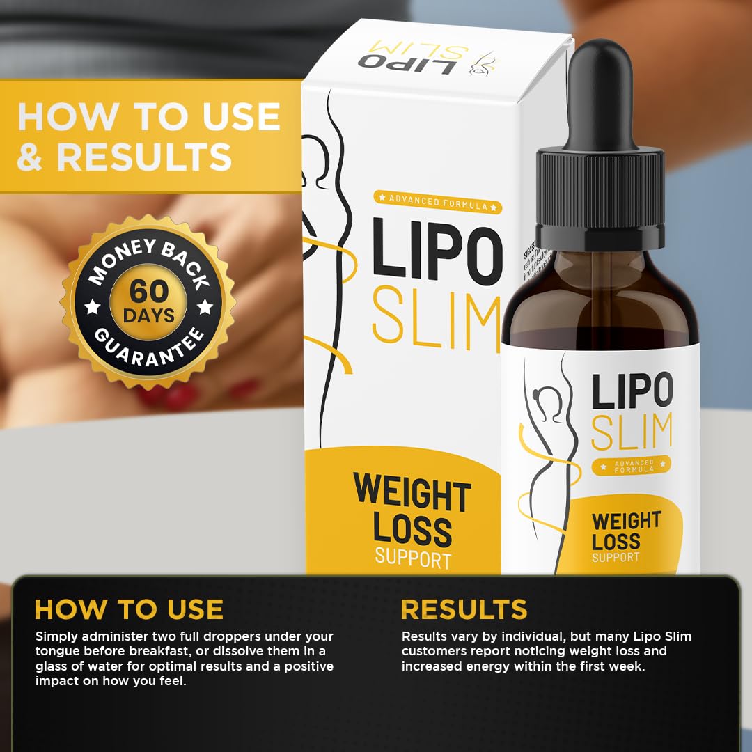 LIPO SLIM Official Drops - Daily Liquid Supplement - Advanced Formula for Natural Metabolism & Energy Support, LipoSlim for Overall Health & Wellness. One 60ml Bottle for 1 Month