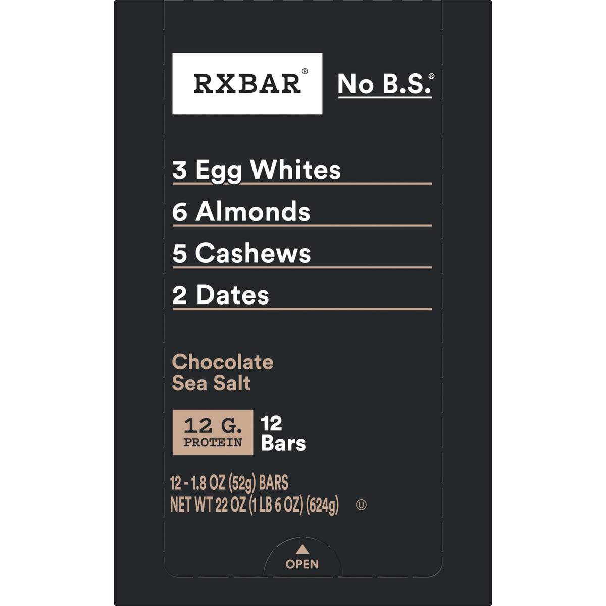 RXBAR Protein Bars, 12g Protein, Gluten Free Snacks, Chocolate Sea Salt, 22oz Box (12 Bars)