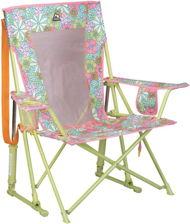 GCI Outdoor Comfort Pro Rocker Camping Chair | Portable Folding Rocking Chair with Durable Armrests & Drink Holder — Floral