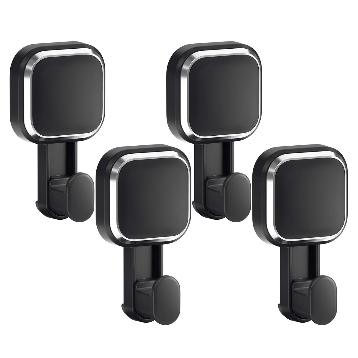 LEVERLOC 4 Pack Suction Cup Hooks for Inside Shower, Powerful Vacuum Suction Shower Holder for Towel, Loofah, Clothes, Damage Free Hanging Bathroom Wall Hooks, Easy to Install and Remove, Black