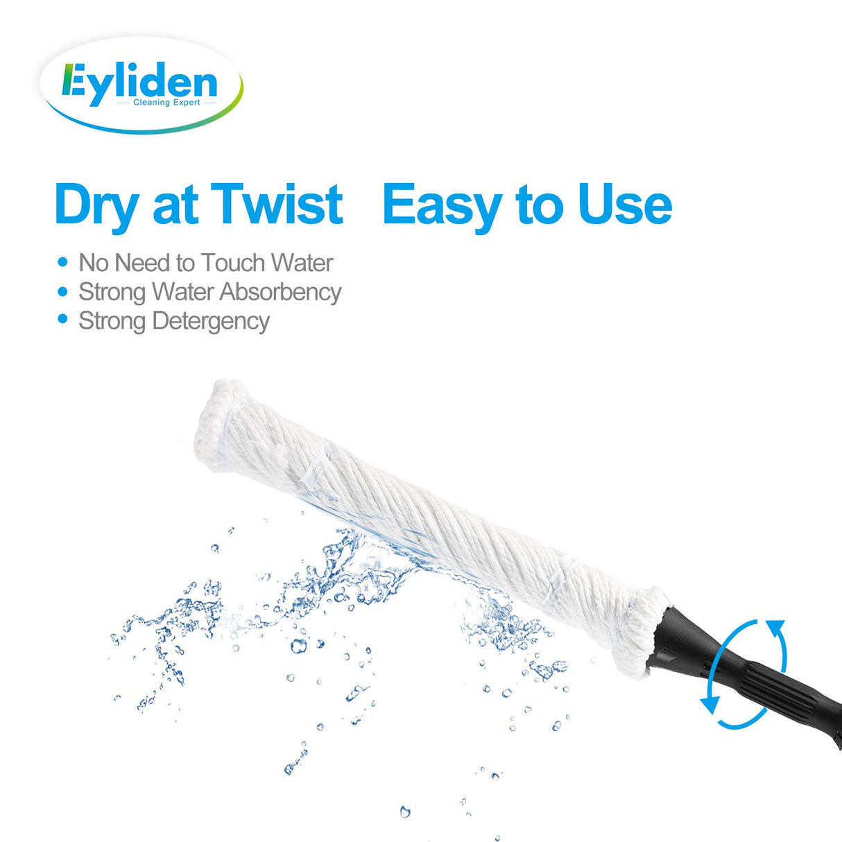Eyliden Twist Mop, 2 Reusable Microfiber Heads, No Touch Dirt, Easy Wring
