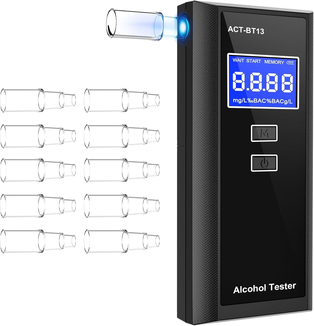 Breathalyzer, Professional-Grade Alcohol Tester with Blue Digital LCD Display and 10 Mouthpieces, High-Accurate Alcohol Testerr for Home or Party Use