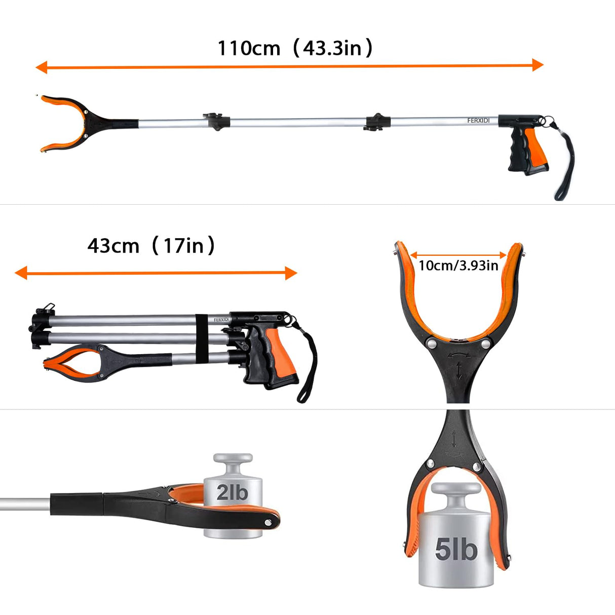 FERXIDI 43" Foldable Grabber Reacher Tool,2pcs Reacher Grabber Pickup Tool,Folding Grabbers for Elderly Grab It Reaching Tool with Rotating Jaw+Magnets,Grabber Reacher Tool Heavy Duty (one Bag)