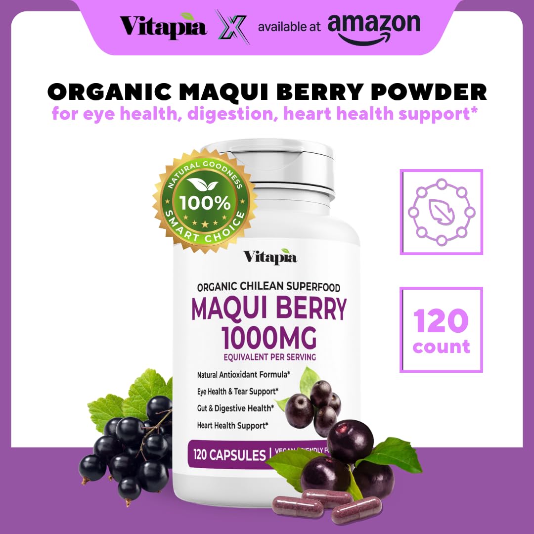 Vitapia Maqui Berry 1000mg - Maqui Berry Powder Supplement - Vegan Friendly, Non-GMO and Gluten-Free - 120 Veggie Capsules