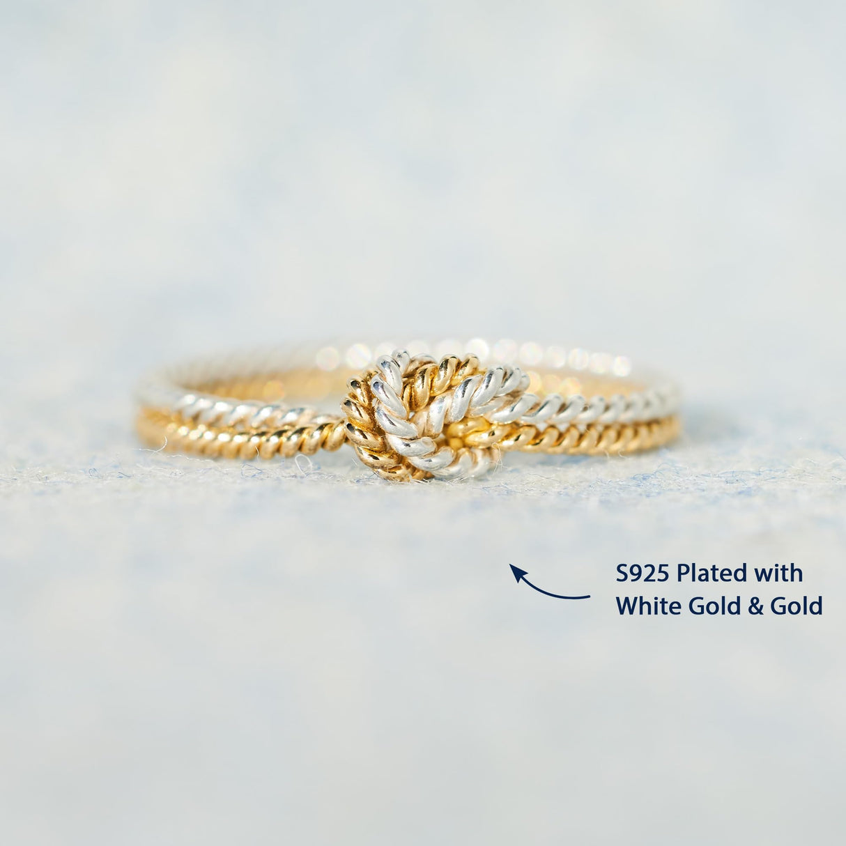 STORYJEWELLERY 925 Sterling Silver Rings for Women, Two Tone Knot Rings for Women, Dainty Gold and Silver Mixed Metal Ring, Mixed Metal Jewelry, Unique Gifts for Mom Daughter Sister or Friend, Size 7