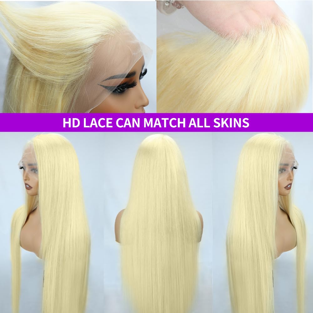 32 Inch 613 13x6 Lace Front Wig Human Hair 200 Density Blonde Straight Lace Front Wigs Human Hair Blonde Wig Human Hair Pre Plucked 613 HD Lace Frontal Wigs Human Hair For Women 613 Human Hair wig