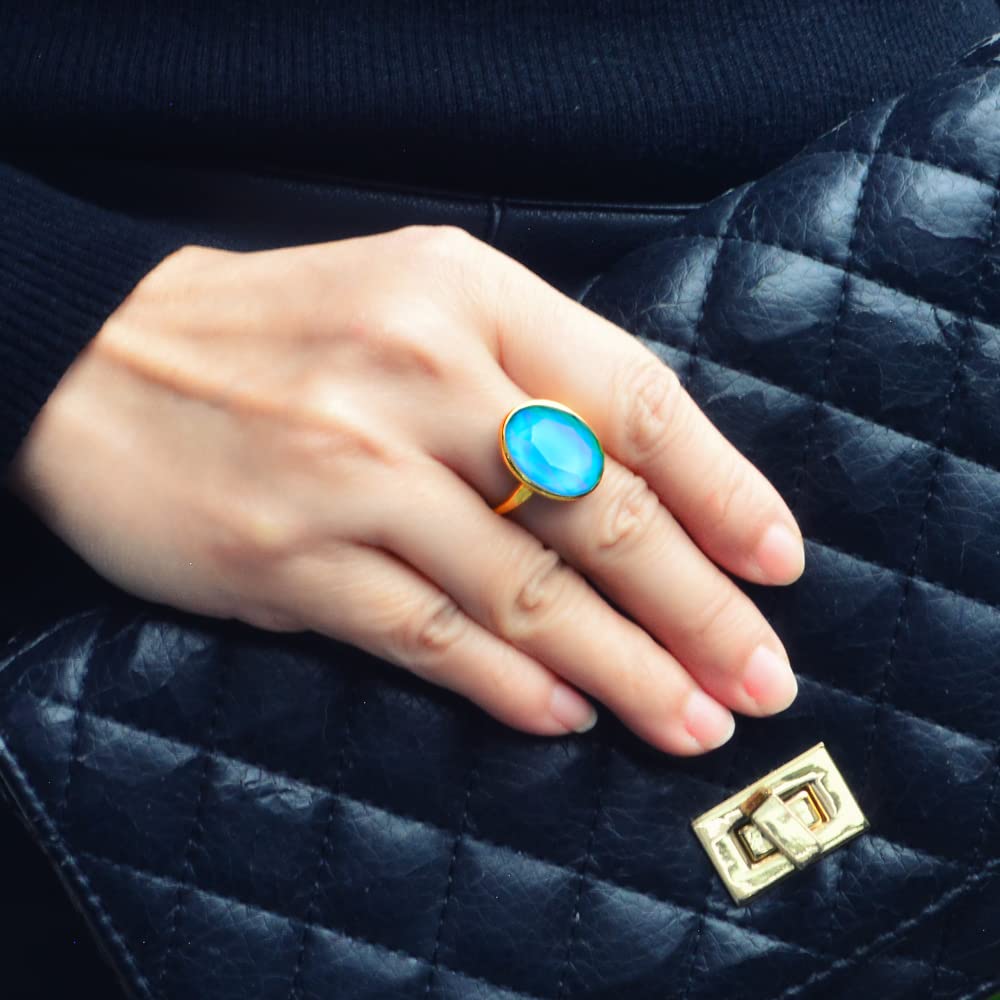 FUN JEWELS 18K Gold Plated Color Change Mood Ring for Women Adjustable