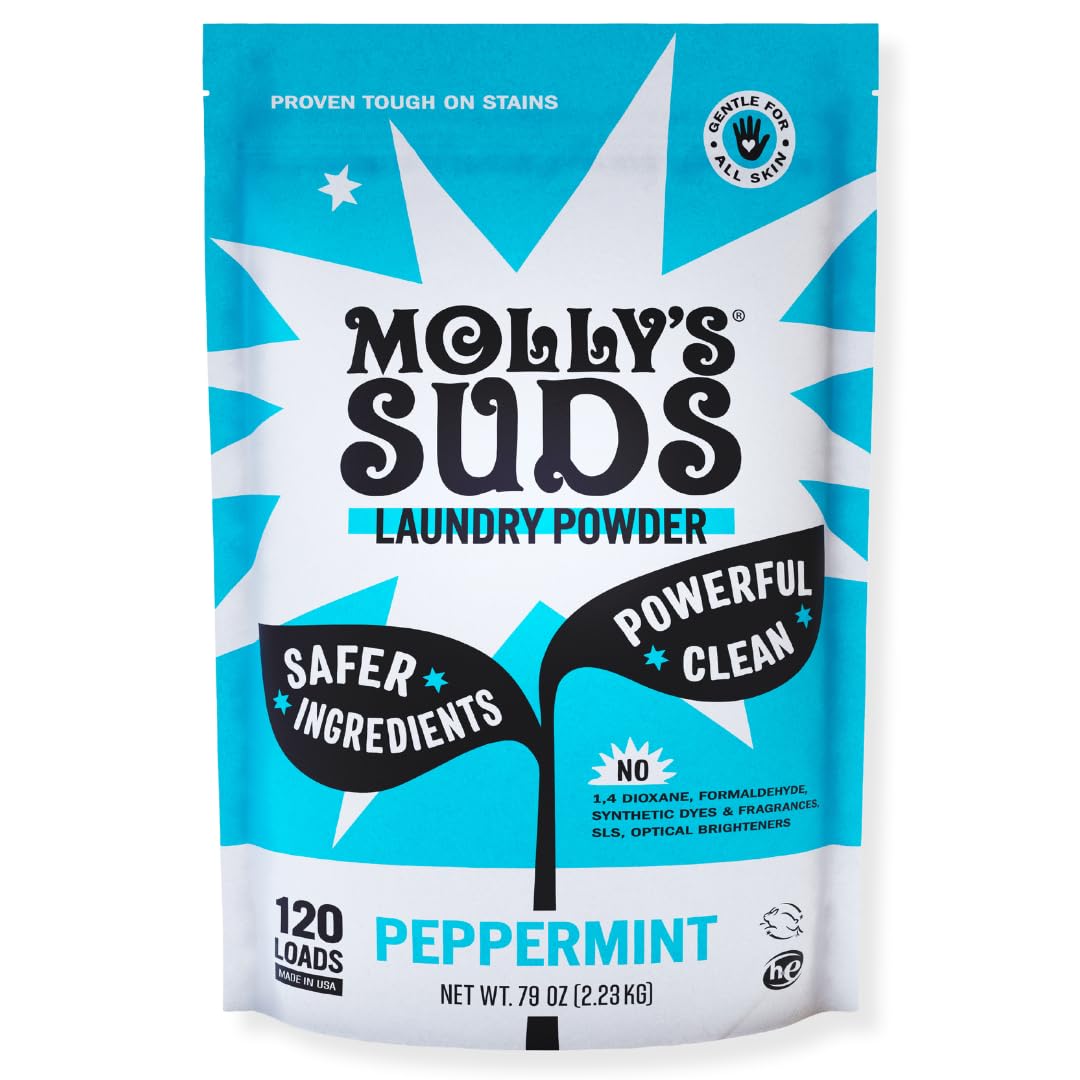 Molly's Suds Original Laundry Detergent Powder | Clean Laundry Detergent Powder for Sensitive Skin | Simple, Effective Ingredients, Stain Fighting | 120 Load (Peppermint)
