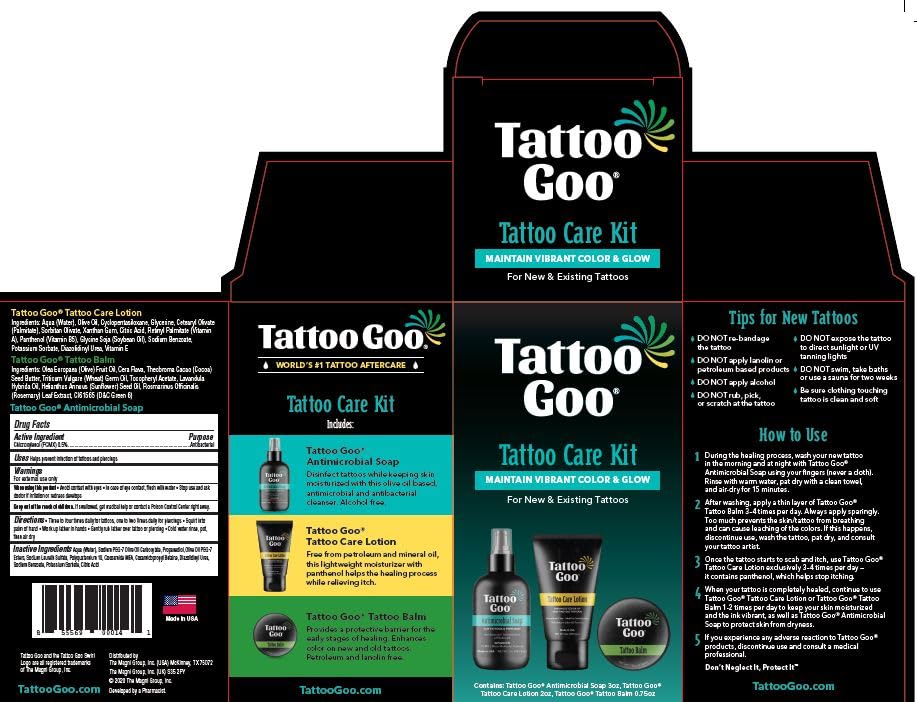 Tattoo Goo Aftercare Kit Includes Antimicrobial Soap, Balm, and Lotion, Tattoo Care for Color Enhancement + Quick Healing - Vegan, Cruelty-Free, Petroleum-Free, Tattoo Artist Gifts (3 Piece Set)
