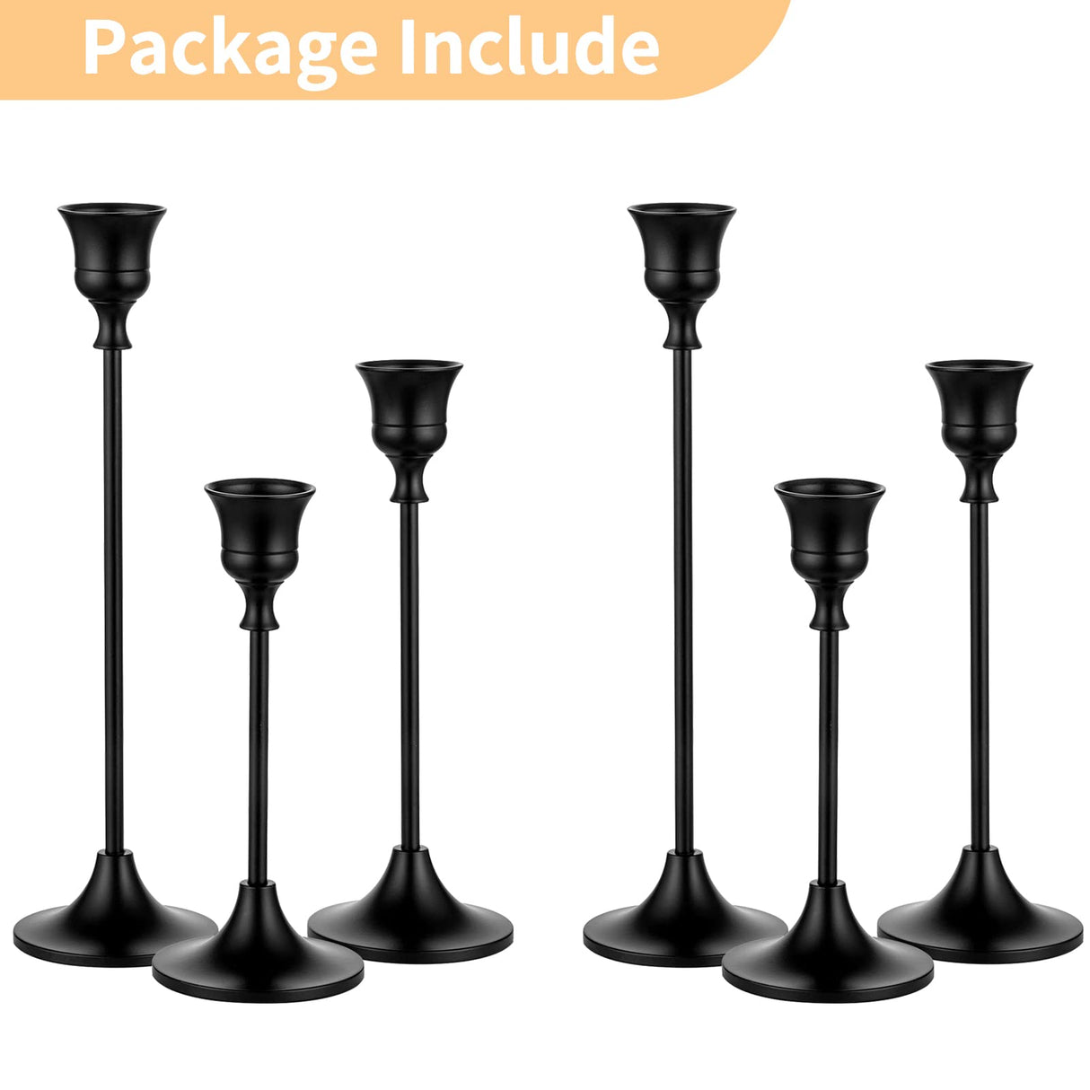 Nuptio Black Candle Holder Candlestick Holders Candle Sticks Holder Tapered Candle Holder Gothic Taper Candle Holders for Halloween Christmas Party Mantel Dinner Home Decoration 2 Sets(6 Pcs)