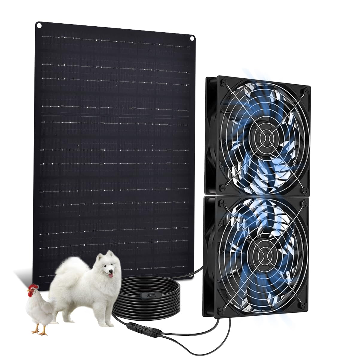 VOOTEGO Solar Fan for Greenhouse 25W Solar Exhaust Fans Panel & 2-Pack, Solar Fan for Chicken Coop Intake or Exhaust Air Cooling Doghouses Pet House Air Ventilation and Circulation