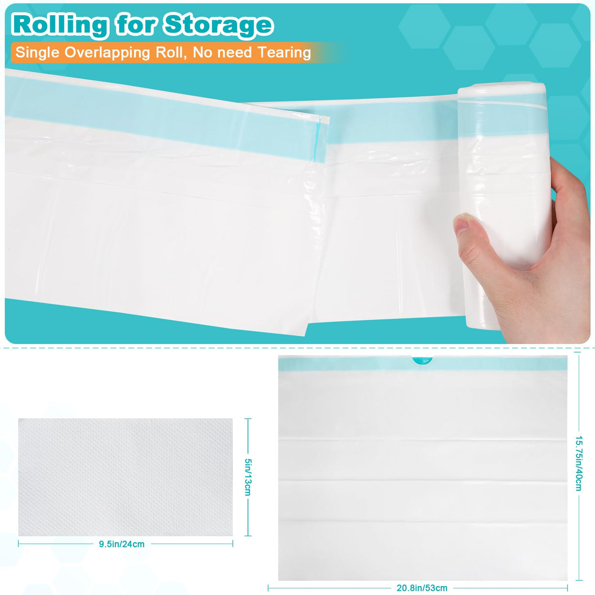 OUMEE Commode Liners with Absorbent Pads, 90 Bedside Commode Liners and 90 Pads for Commode Bucket, Disposable Commode Bags for Adults, Portable Leak-Proof Potty Chair Liners