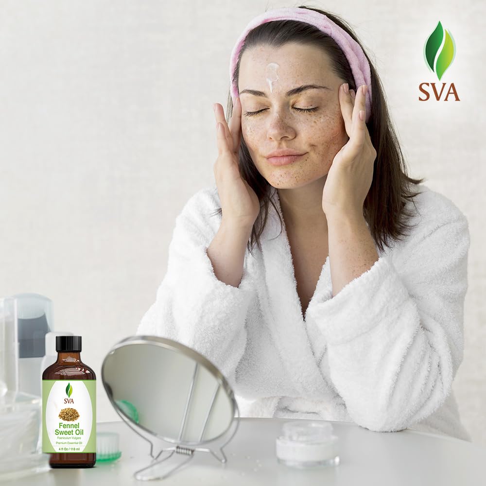 SVA Sweet Fennel Essential Oil – 4 Fl Oz – 100% Natural Fennel Oil - for Diffuser, Hair Care, Face, Skin Care, Aromatherapy, Scalp and Body Massage, Soap and Candle Making – with Dropper