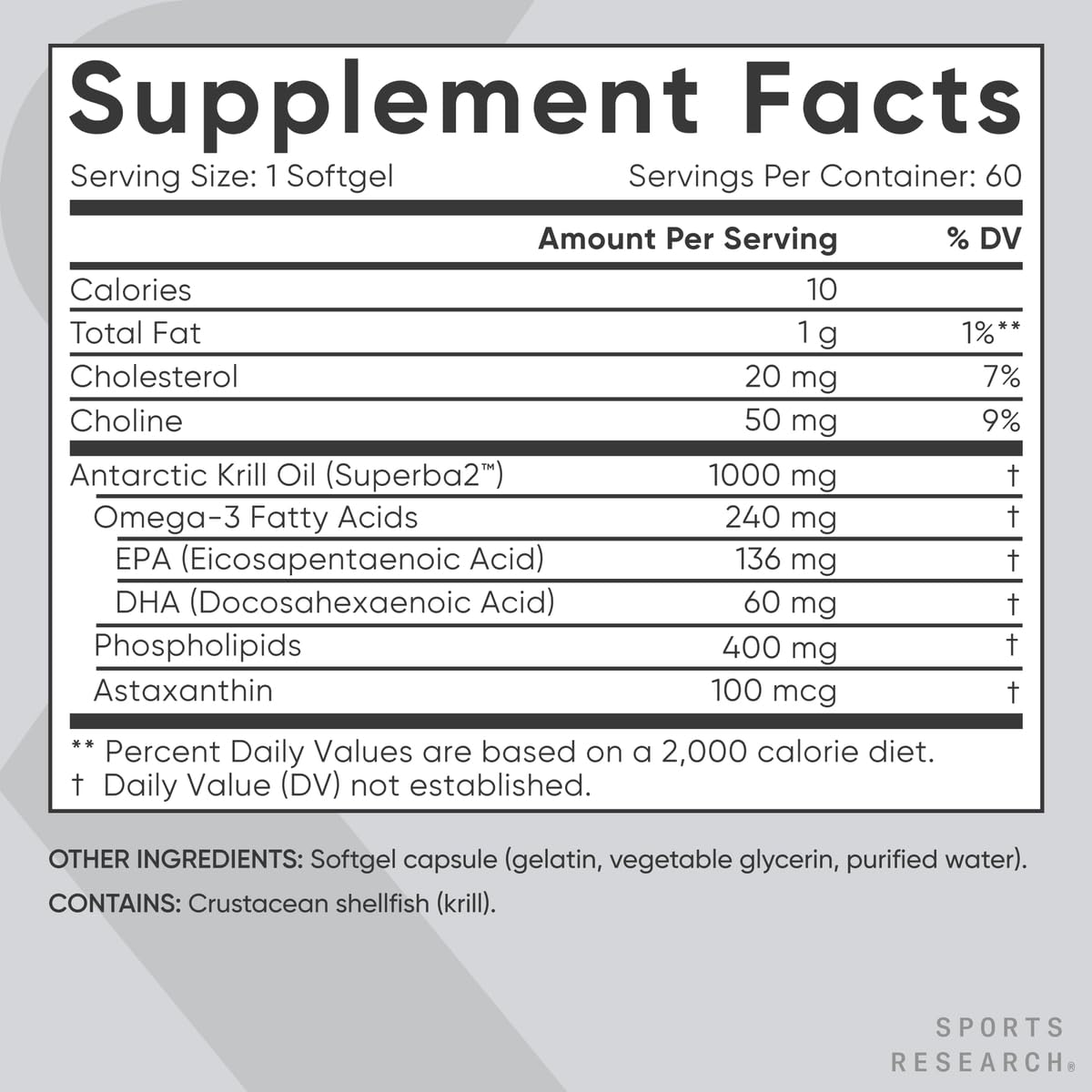 Sports Research® Antarctic Omega-3 Krill Oil 1000mg, 60 Softgels