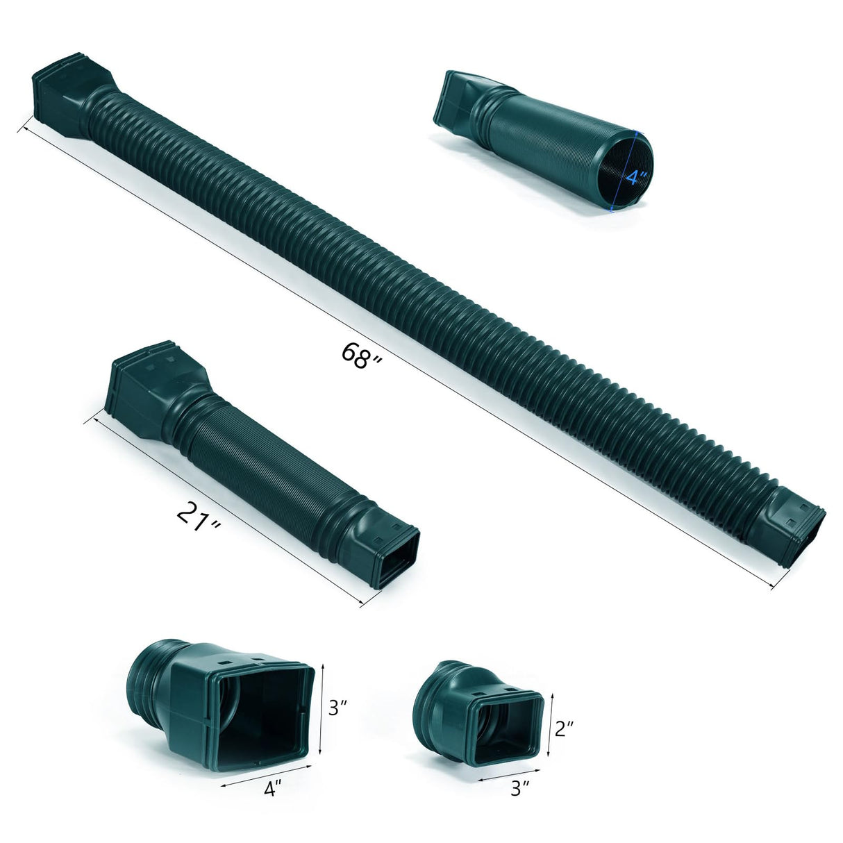 plusgutter Green1-Pack Rain Gutter Downspout Extensions Flexible, Drain Downspout Extender,Down Spout Drain Extender, Gutter Connector Rainwater Drainage,Extendable from 21 to 68 Inches
