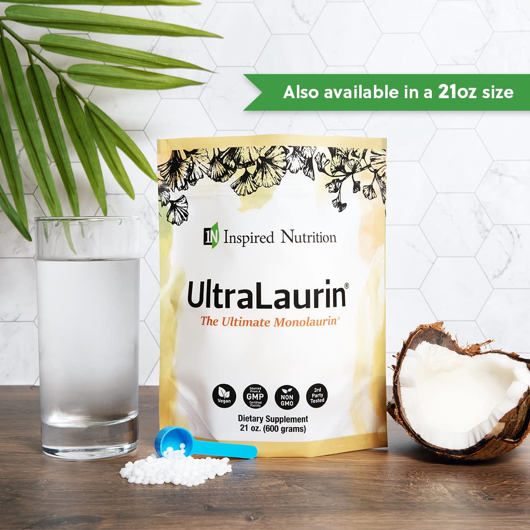 Inspired Nutrition UltraLaurin ® Monolaurin Supplement for Immune Support and Gut Health - Monolaurin Pellets - 7oz - 66 Servings, 3000 mg Each