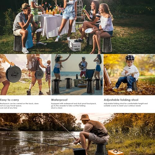 ALEVMOOM Upgraded XXL 19.7" Portable Collapsible Stool with Cushion,Telescoping Folding Stool for Adults,Yet More Sturdy Camping Stool with Load Capacity 1000lbs,for Outdoor Garden Hiking BBQ