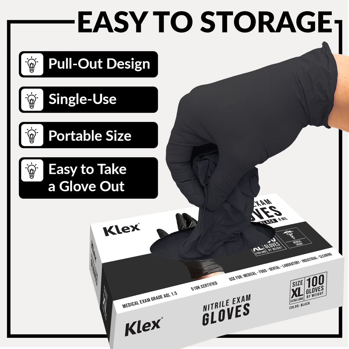 Klex Nitrile Exam Gloves - Medical Grade, Powder Free, Latex Rubber Free, Disposable, Food Safe (1000, Large)
