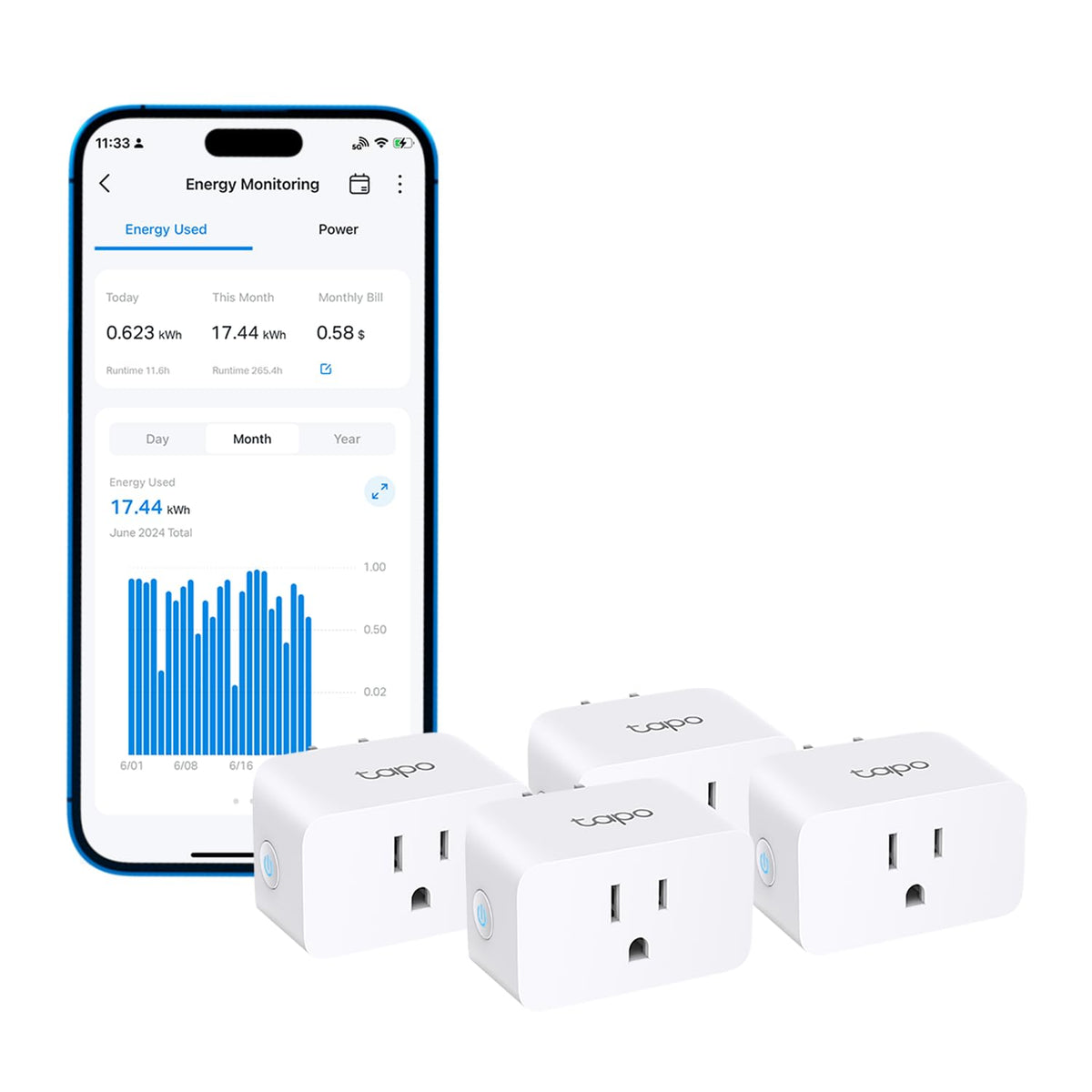 TP-Link š§š®š½š¼ Smart Plug Wi-Fi Mini, Energy Monitoring, Compatible with Alexa & Google Home & Samsung SmartThings, Timer, 15A/1800W Max, ETL Certified, 2.4G Wi-Fi Only, Tapo P115(4-Pack)