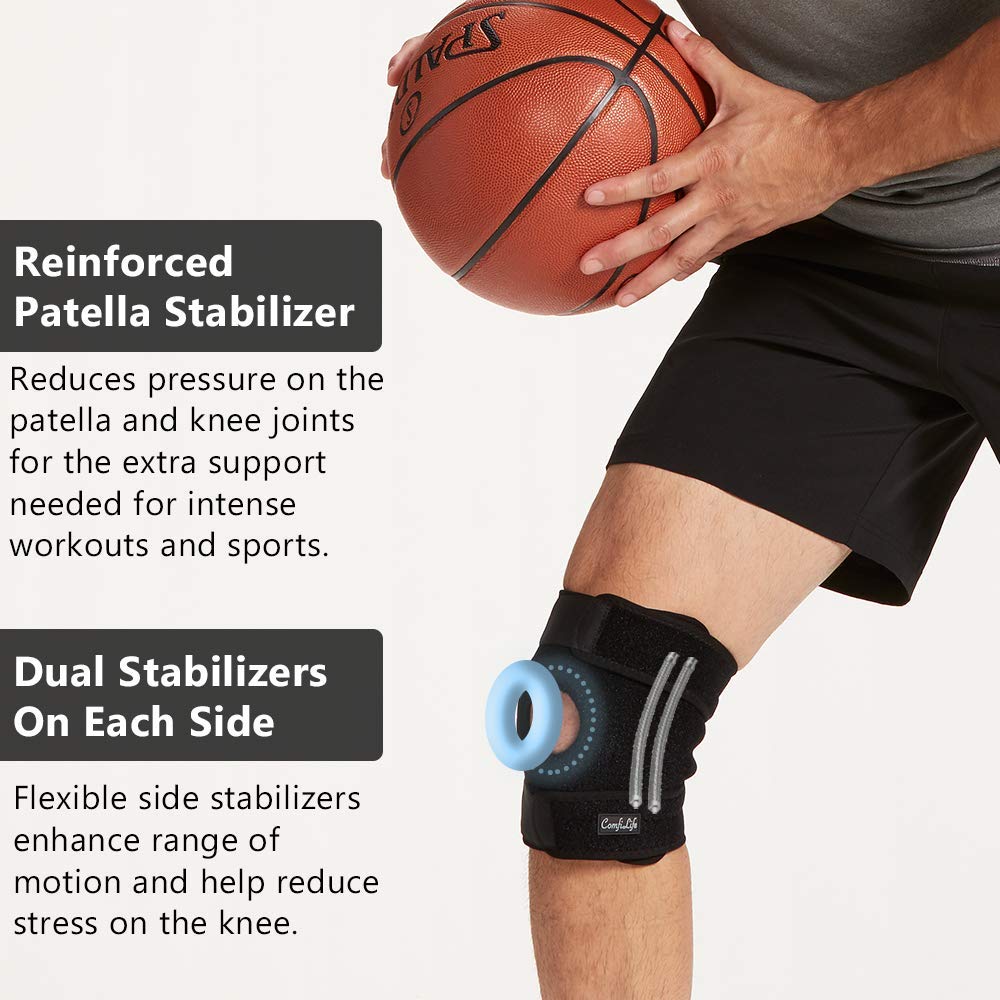 ComfiLife Knee Brace for Knee Pain Relief – Neoprene Knee Brace for Working Out, Running, Injury Recovery – Side Stabilizers – 3 Point Adjustable Compression – Open Patella Support, Non-Slip (Large)
