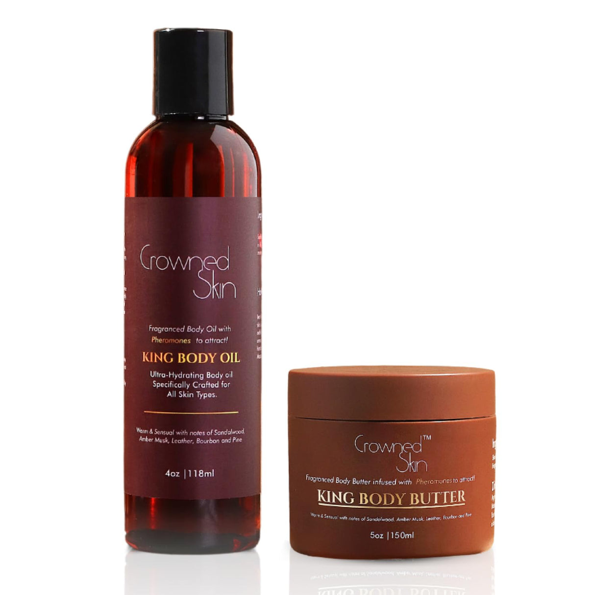 Crowned Skin King Cologned Body Butter and Body Oil Bundle | Warm and Sensual Sandalwood & Leather Scent | Infused with Organic Shea & Mango Butters | Moisturizing Formula with All-Day Fragrance