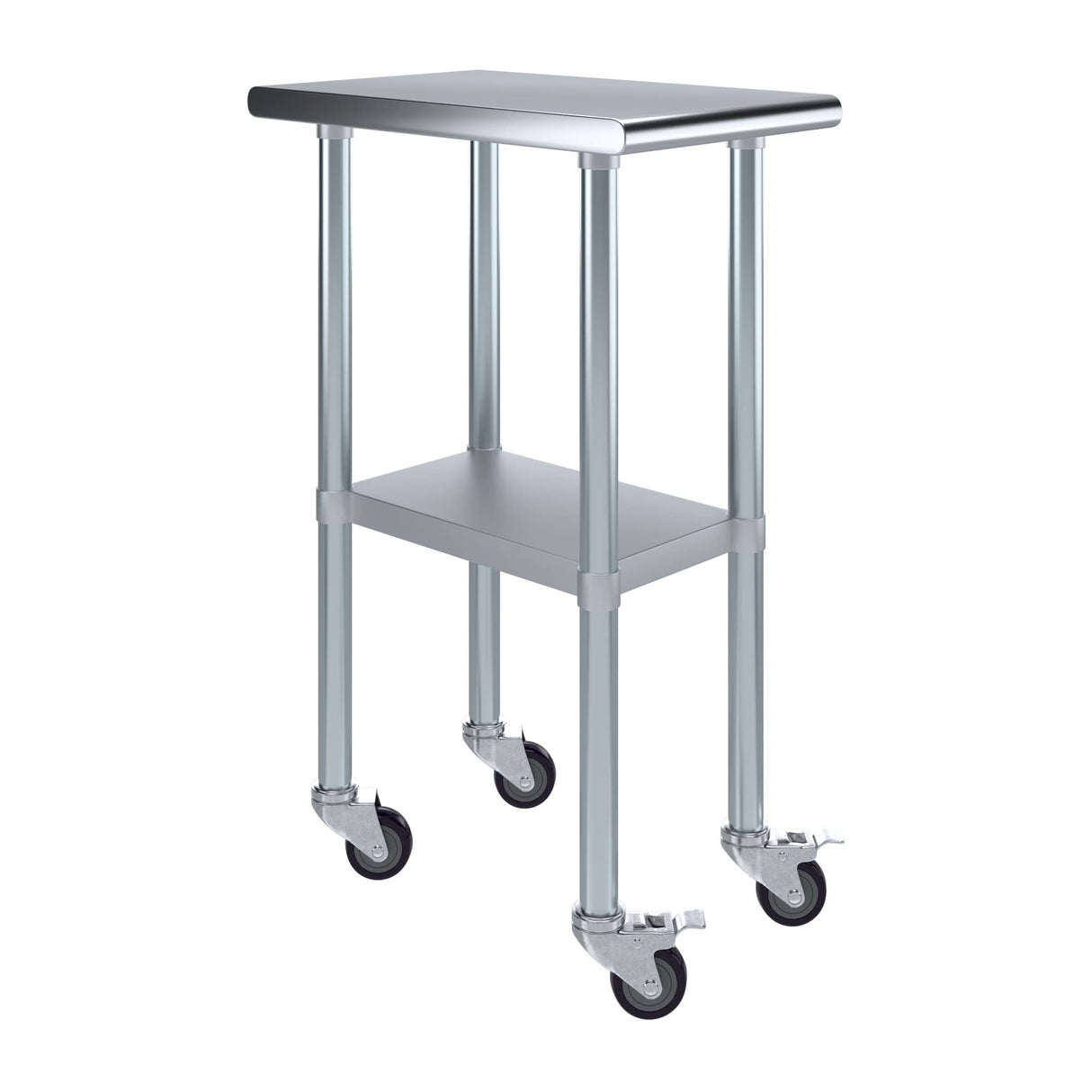 AmGood 24 in. x 15 in. Stainless Steel Work Table with Wheels | Metal Kitchen Food Prep Table | NSF