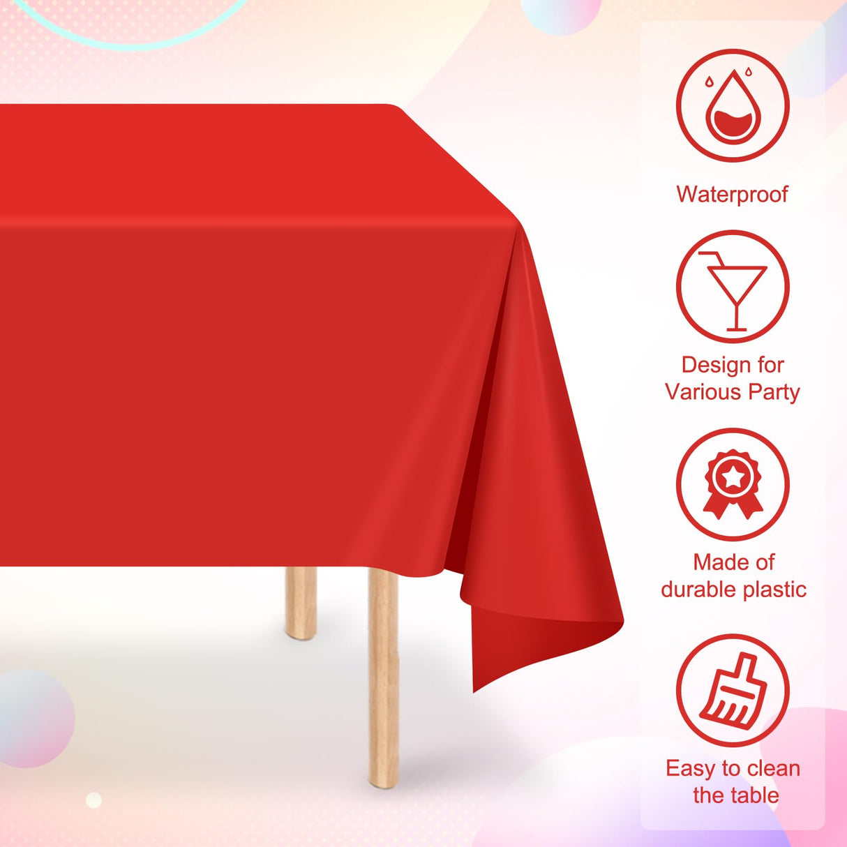 16 Pack Red Plastic Tablecloth for Rectangle Tables, Premium Decorative Red Disposable Table Cloths for Parties, Rectangle Party Table Cover for Birthday, Wedding, Christmas, Anniversary, 54 x 108Inch