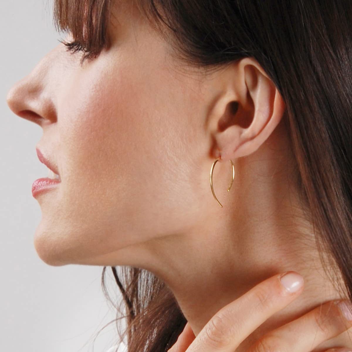 Upside Down Hoop Earrings - 18K Gold Plated Wire Threader Hoops for Women