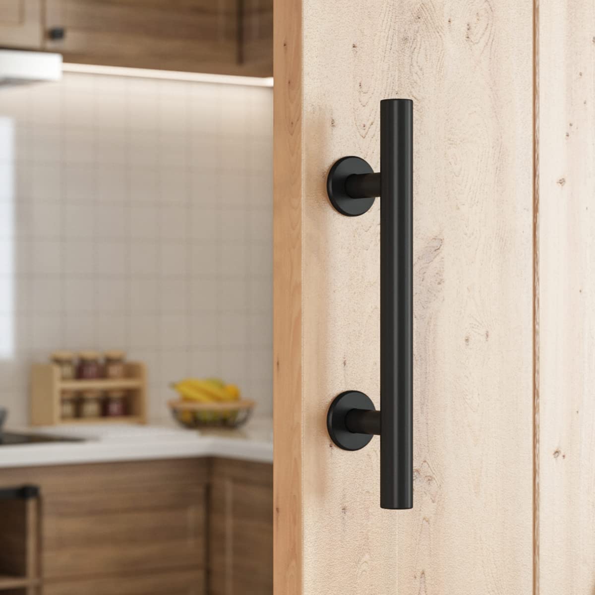 SMARTSTANDARD 2PCS Sliding Barn Door Handle, 12 Inch Heavy Duty Pull and Flush Hardware Set, Black, Large Rustic Two-Side Design, Round
