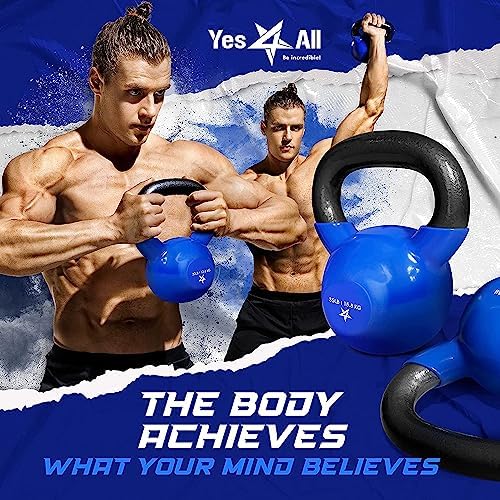Yes4All 5-65lbs Kettlebells Vinyl Coated Cast Iron for Dumbbell Weights Exercises, Gym, Fitness, Full Body Workout Equipment Push up, Grip and Strength Training