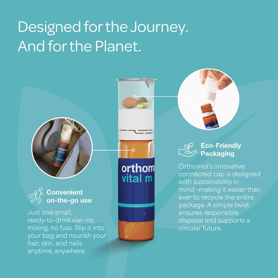 Orthomol Vital M Vial – 30-Day Men's Vitamin Supplement with A, B, C, D, E, K, Iodine & Omega-3 – Supports Male Energy & Vitality