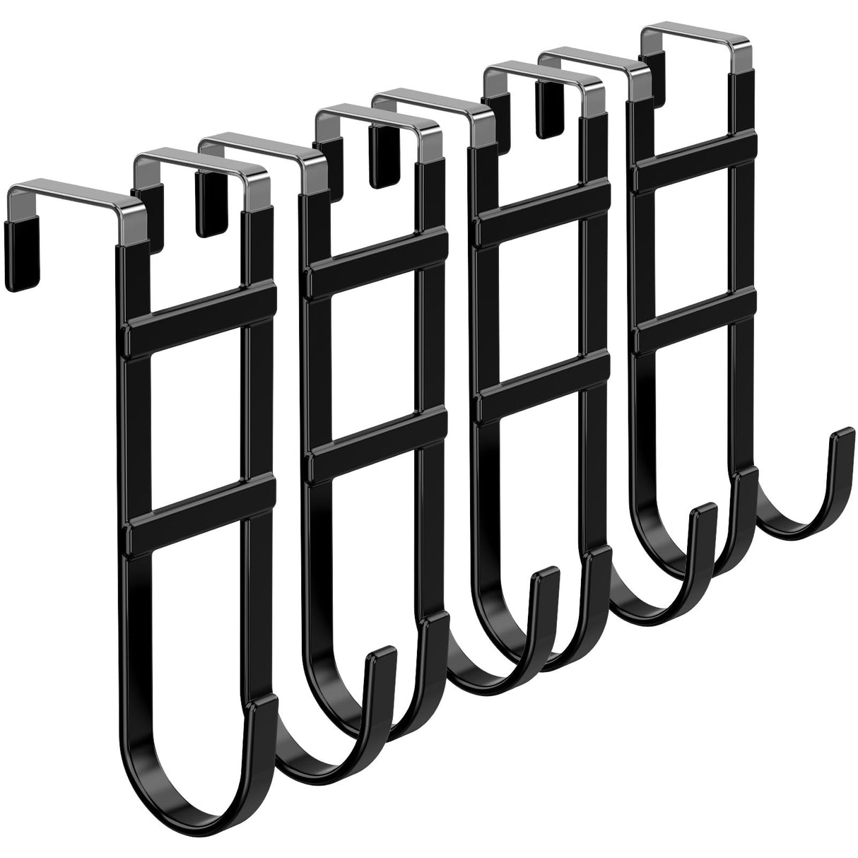 FYY Over The Door Hooks - 4 Pack Heavy Duty Dual-Hook Organizer Hanger with Non-Slip Rubber for Towels, Clothes, Hats & Bags Use in Bathroom, Bedroom, Kitchen - Fits Interior Doors Up to 1.6" Black