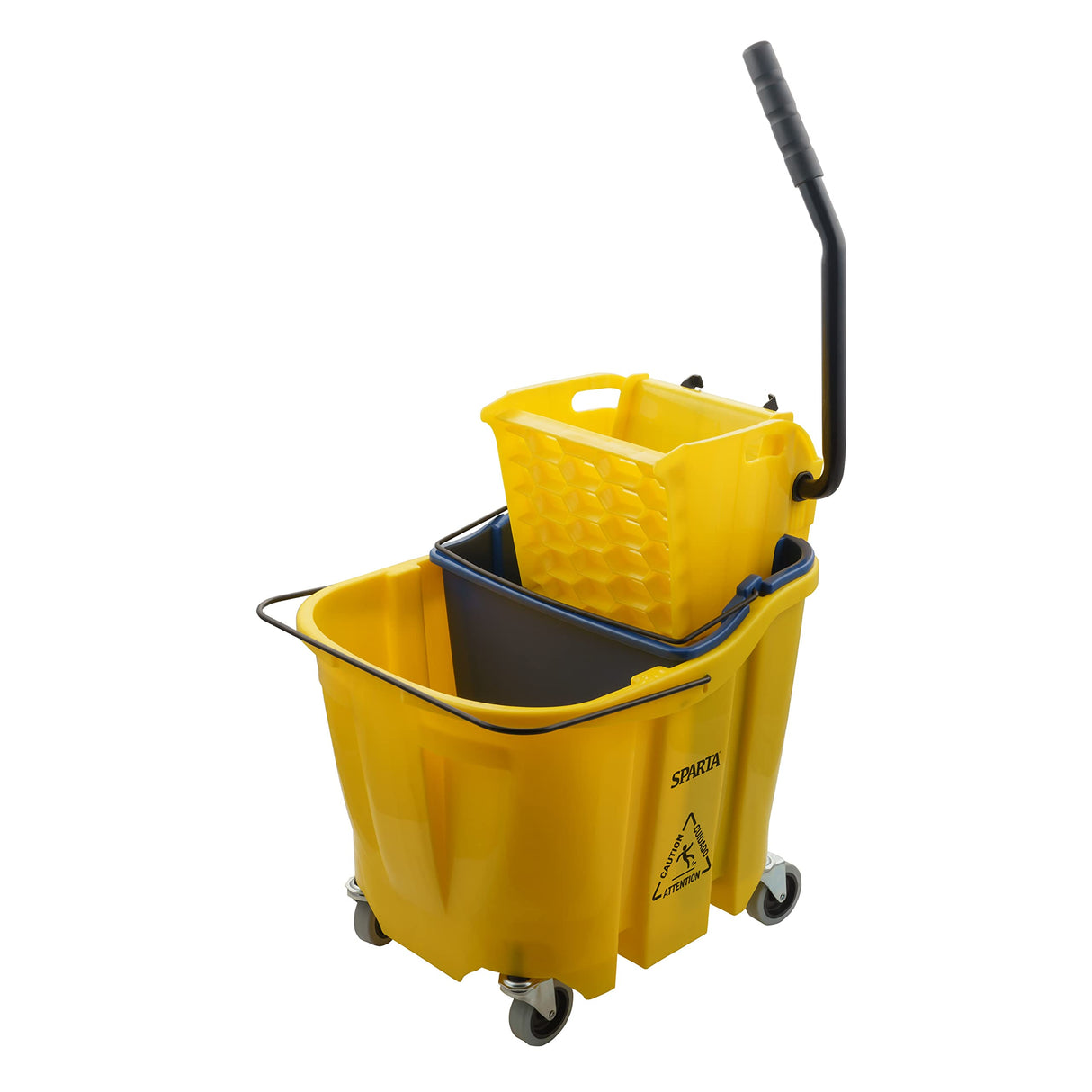 SPARTA OmniFit Mop Bucket System, Durable Mop Bucket, Side Press Wringer, and Soiled Water Insert, Floor Cleaning Essentials for Commercial and Home Use, 35 Qt Capacity, 1 Count, Yellow