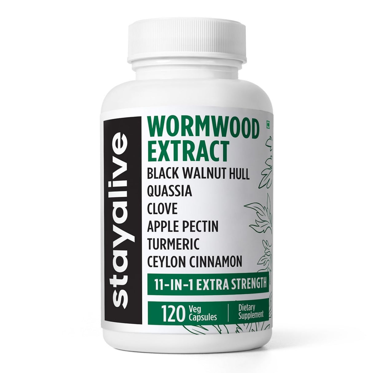 STAY ALIVE Wormwood Black Walnut Clove Cleanse Extract, 11-in-1 Extra Strength Complex, 120 Pills, Herbal Supplement for Adults, Vegan, Non-GMO & Gluten Free Sweet Wormwood Capsules