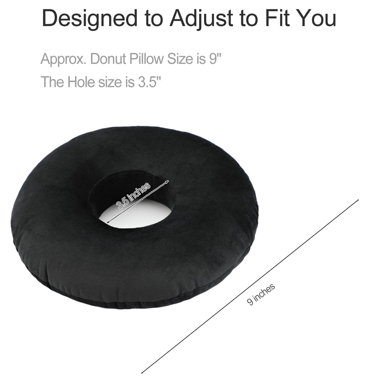 Heal n Hope Piercing Pillow Ear Pillows Donut with Hole for Ear Pain CNH Piercing Pain Relief Sleeping Pressure Sore Side Sleepers Ear Guard Protector, Velvet Black