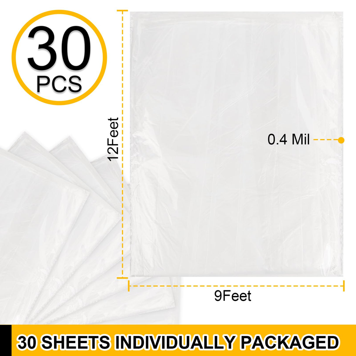 30 Pack Plastic Drop Cloth, 9x12 Ft Plastic Sheeting for Painting, Dust-Proof Tear-Resistant Painters Plastics Tarp Cloth for Furniture Floor Sofa Protector Cover Durable & Thick