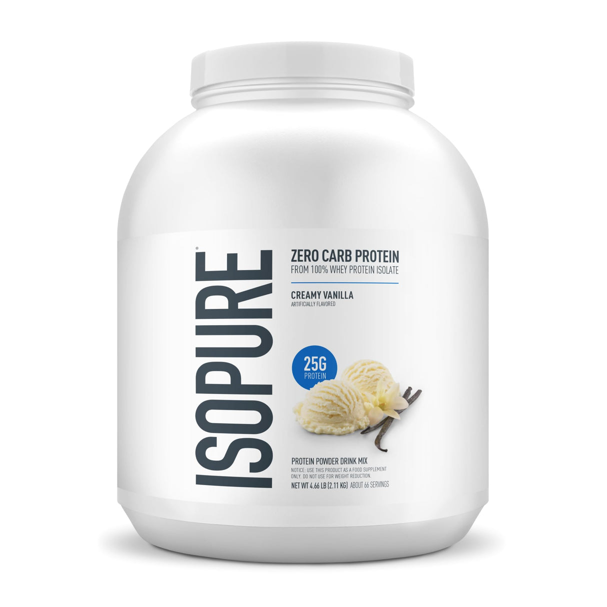 Isopure Zero Carb 100% Pure Whey Isolate Protein Powder, Lactose Free, Gluten Free, With Vitamins, Creamy Vanilla, 25g Protein Per Serving, 4.5 Lbs, 66 Servings (Packaging May Vary)