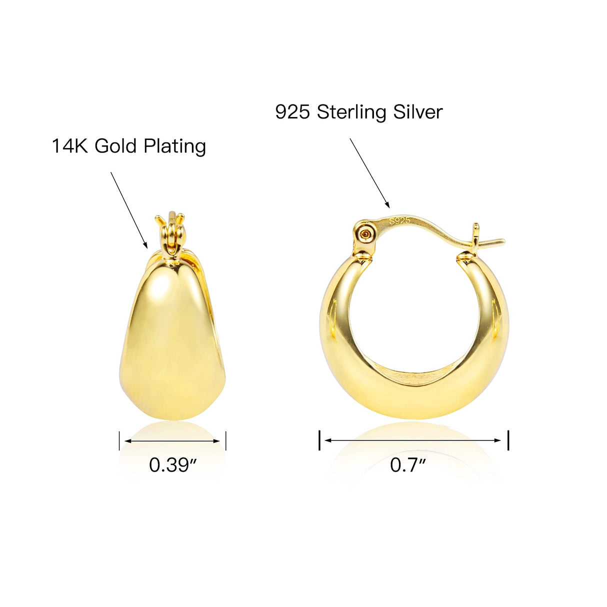 KISSPAT 14K Gold Plated Small Chunky Huggie Hoop Earrings for Women