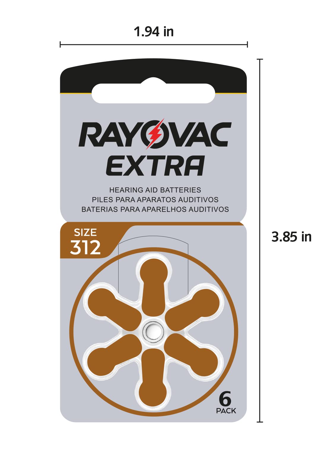 Rayovac Extra Advanced, size 312 Hearing Aid Battery (pack 60 pcs)