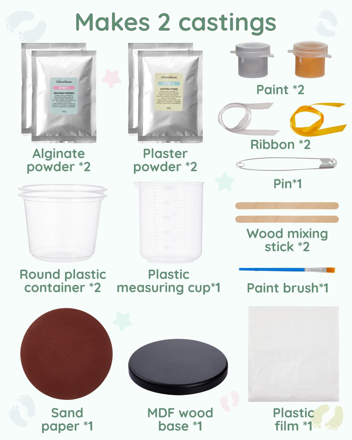 Lilian&Gema Baby Casting Kit Hands and Feet, Newborn Keepsake Foot Hand Mold Kit, Plaster Hand Mold Casting Kit for Babies 0-6 Months, Perfect for First Birthday, New Mom Baby Christmas Gift