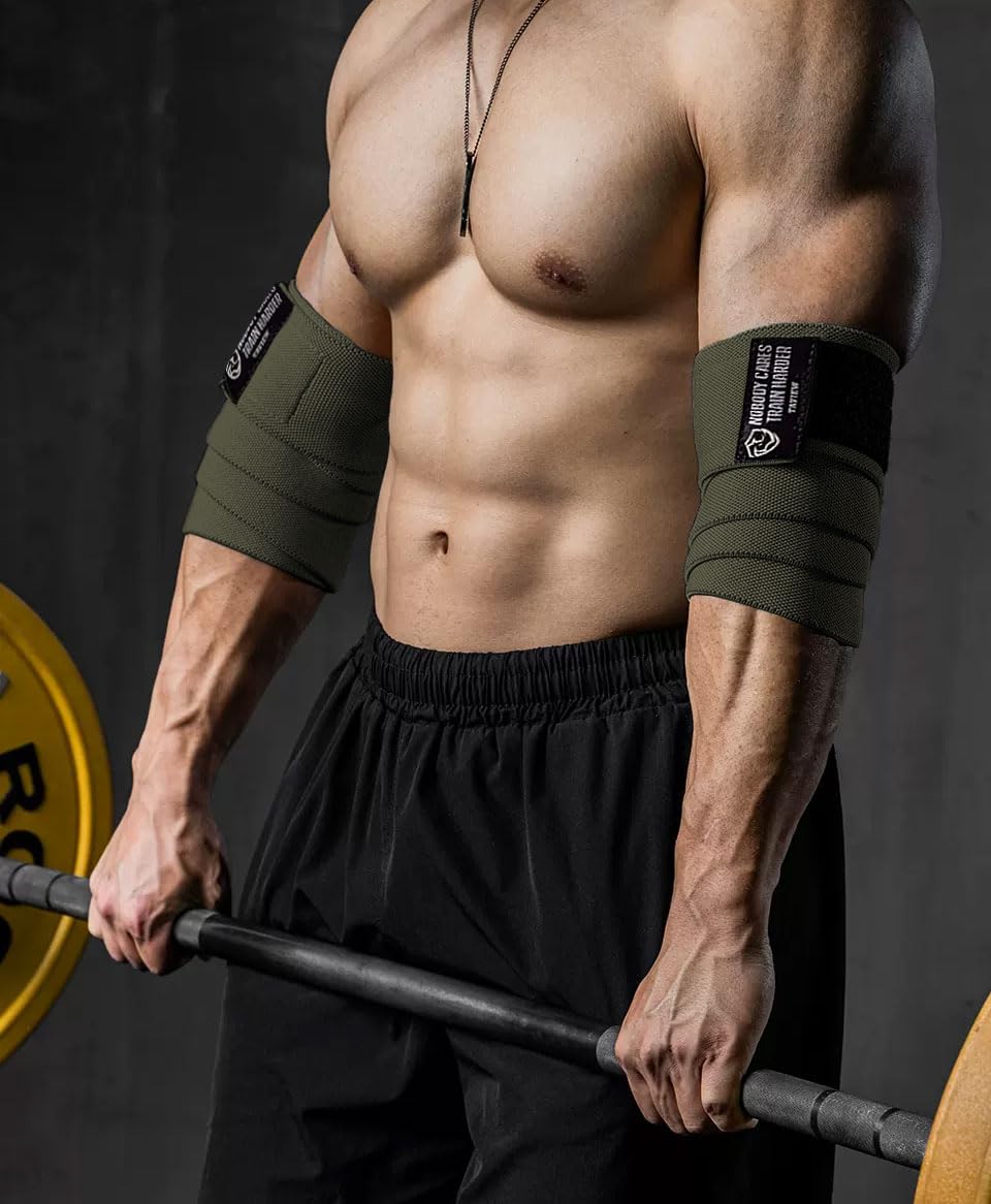 TAVIEW Elbow Wraps for Weightlifting (1 Pair), 47" Elastic Elbow Support & Compression Powerlifting, Fitness, Cross Training & Gym Workout, Elbow Straps Weight Lifting