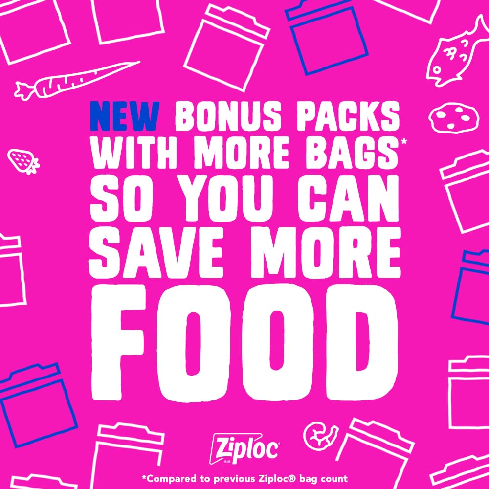Ziploc Gallon Food Storage Freezer Bags, Stay Open Design with Stand-Up Bottom, Easy to Fill, 132 Bags Total
