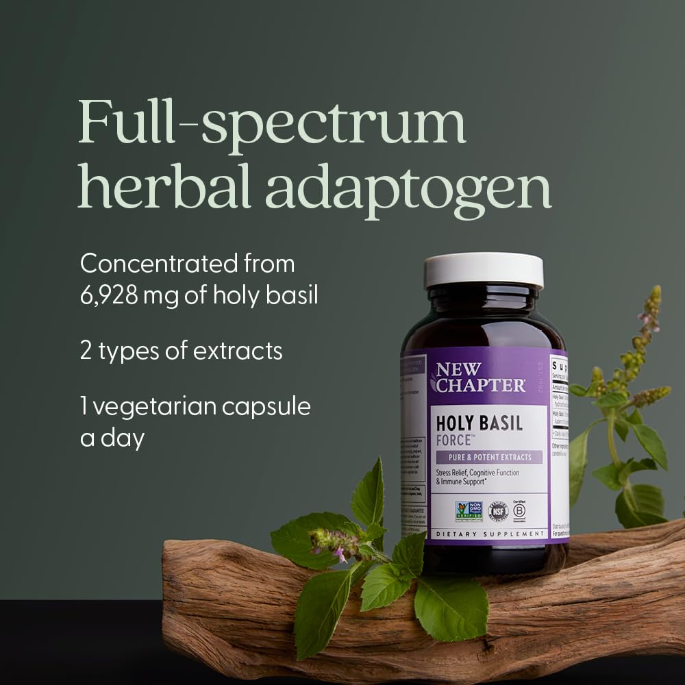 New Chapter Stress Relief Supplement - Holy Basil Force with Supercritical Holy Basil for Stress Support + Immune Support + Non-GMO Ingredients - Vegetarian Capsules, 120 Count