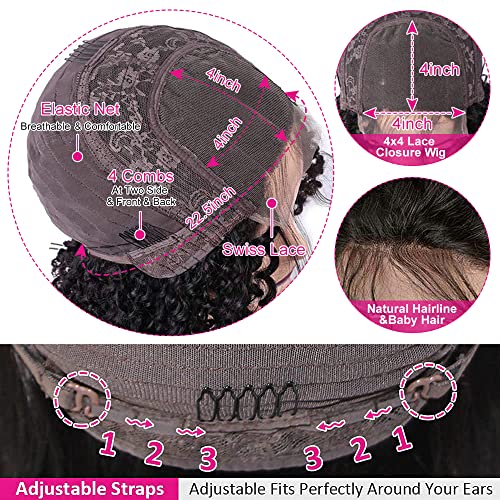 FIRIEYA Deep Wave Lace Front Wigs Human Hair Wigs for Black Women 180% Density 4X4 HD Transparent Lace Closure Human Hair Wigs for Black Women Glueless with Baby Hair Natural Color(18 Inch)