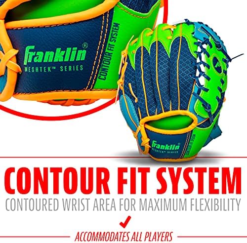 Franklin Sports Kids Baseball Glove + Ball Sets - Meshtek Youth Teeball Gloves for Kids + Toddlers - Left + Right Hand Throw Mitts + Glove Sets with Foam Balls - Boys + Girls Gloves - 9.5" Inch