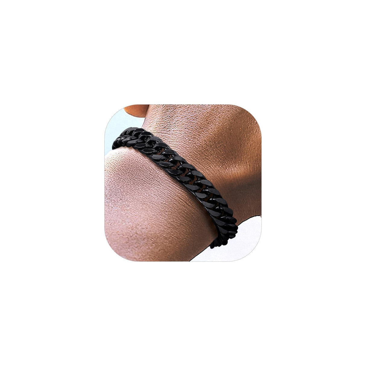 Richsteel Stainless Steel Cuban Link Beacelet for Men, Black Bracelets for Men 8mm Width 7.4 Inch Length Black Chain Wrist Bracelets Fashion Accessories Jewelry Gifts