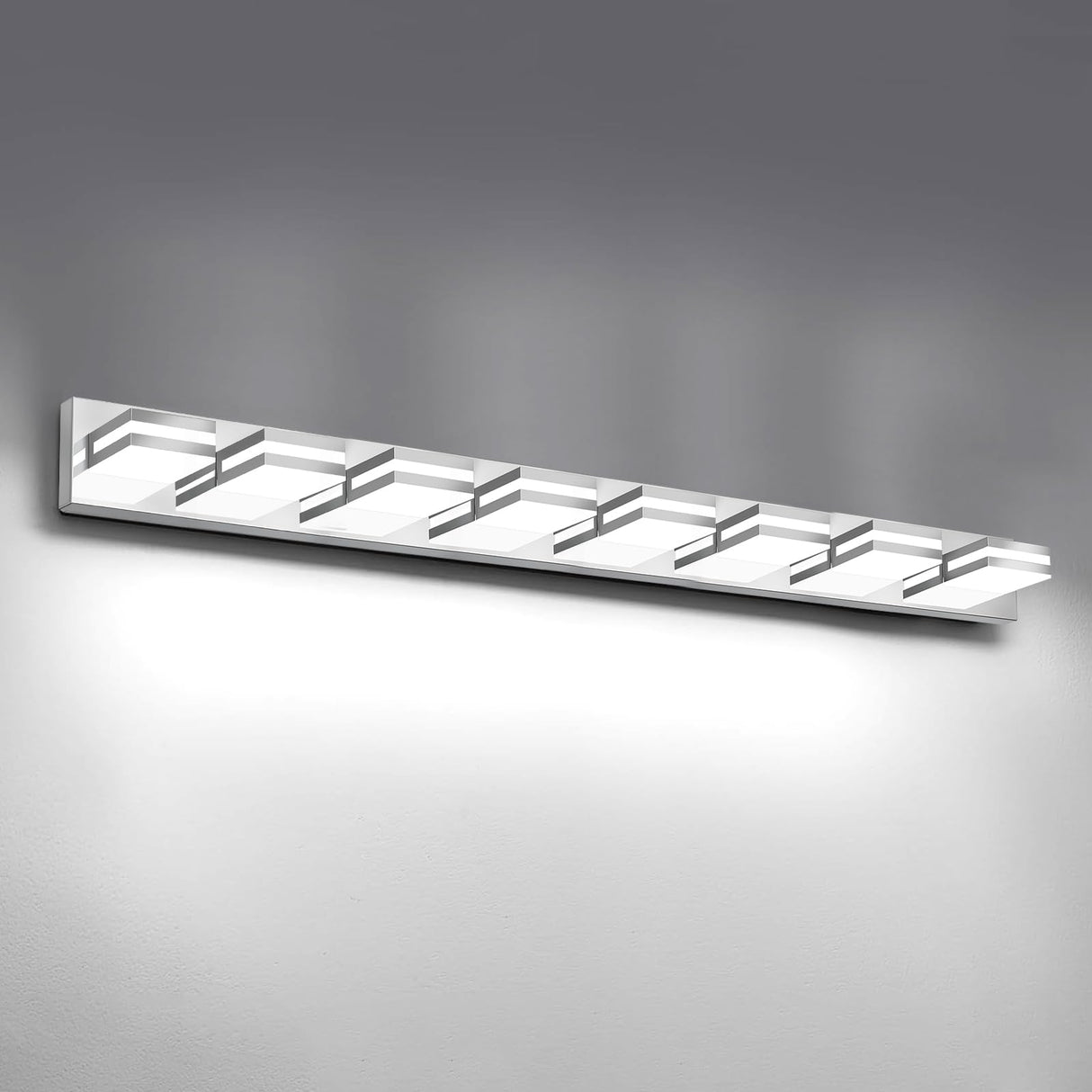IZORRO LED Modern Bathroom Lights Fixtures(8-Light,Dimmable,360°Rotate),Chrome Acrylic Wall Lighting,Vanity Lights for Bathroom Over Mirror - 6000k 48In (No Assembly Required)